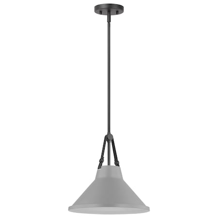 Zelda 1-Light Pendant, E26 60W, Black, Gray Metal Shade, Faux Leather Straps